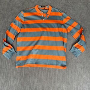 Lars Amadeus Polo Shirt Mens XXL Orange Gray Striped Long Sleeve Stretch Popover